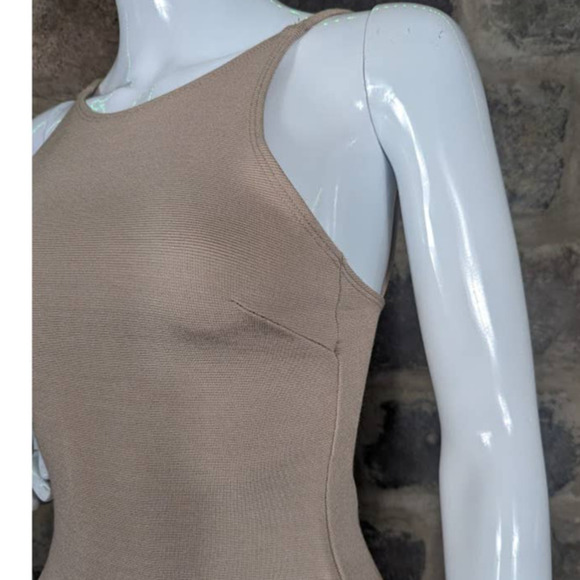 LULU'S Bodycon Mini Dress‎ Tan Bateau Spaghetti Straps Size Small - Picture 4 of 13